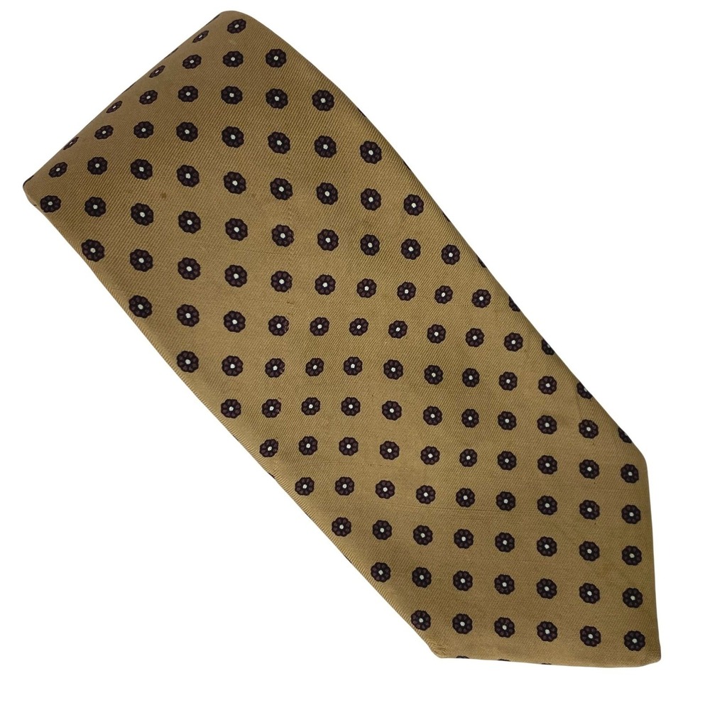 REDMOND & ROSS Silk Tie Mens Tan Brown Floral Dot Classic Dress 3x59 Foulard